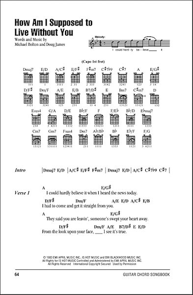 How Am I Supposed To Live Without You - Guitar Chords/Lyrics, New, Main