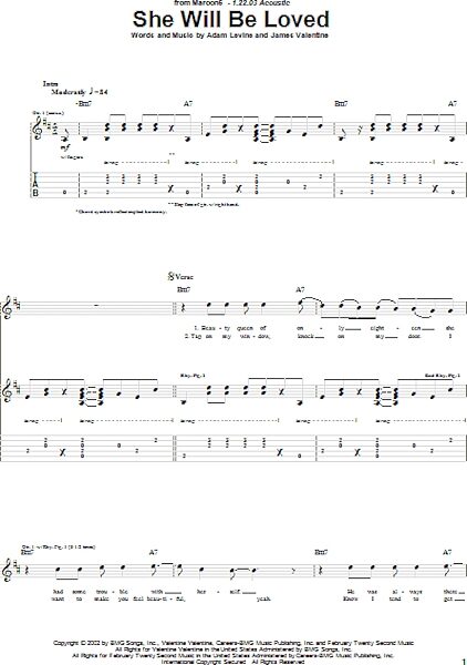 She Will Be Loved - Guitar TAB, New, Main