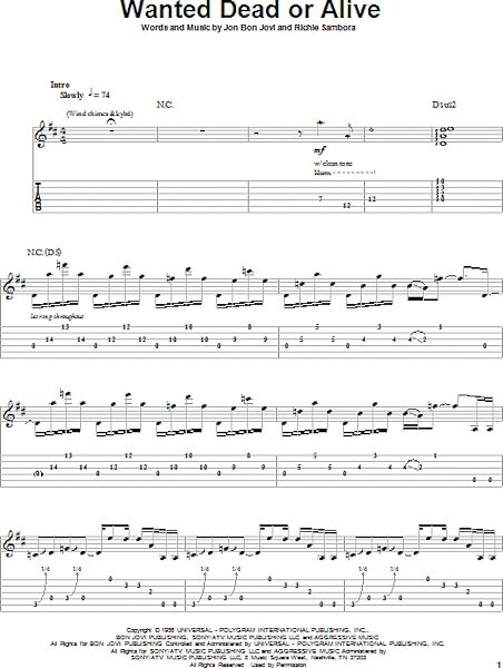 Wanted Dead Or Alive - Guitar Tab Play-Along, New, Main