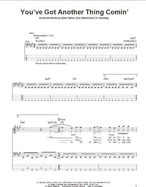 You've Got Another Thing Comin' - Bass Tab, New, Main
