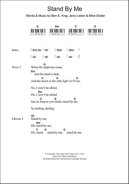 Stand By Me - Piano Chords/Lyrics, New, Main