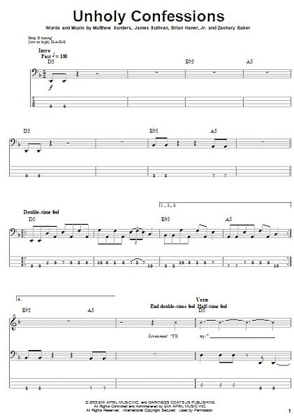 Unholy Confessions - Bass Tab, New, Main