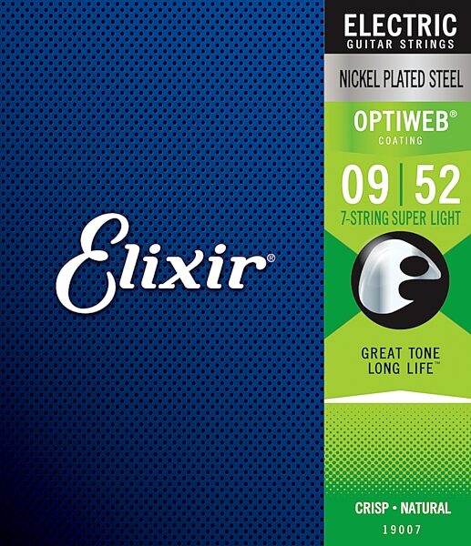 Elixir Optiweb 7-String Electric Guitar Strings, 9-52, Super Light, Action Position Back