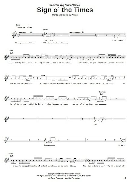 Sign O' The Times - Guitar TAB, New, Main