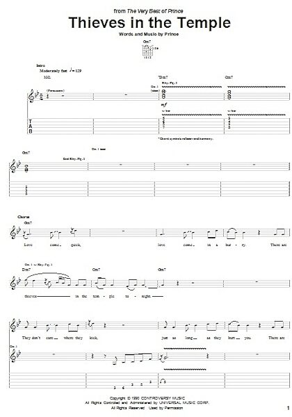 Thieves In The Temple - Guitar TAB, New, Main
