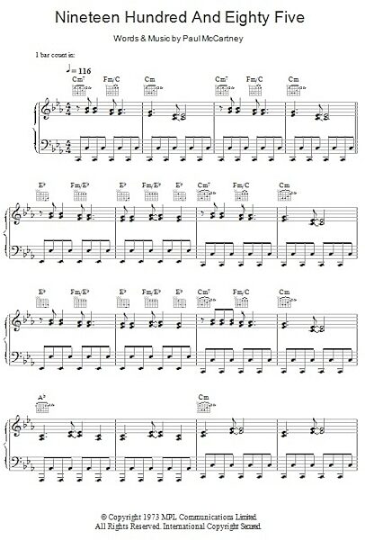 Nineteen Hundred And Eighty Five - Piano/Vocal/Guitar, Main
