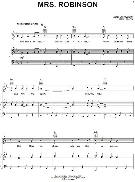 Mrs. Robinson - Piano/Vocal/Guitar, New, Main