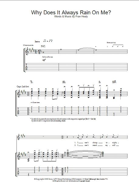 Why Does It Always Rain On Me? - Guitar TAB, New, Main