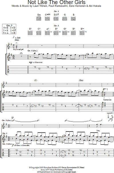 Not Like The Other Girls - Guitar TAB, New, Main