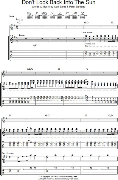 Don't Look Back Into The Sun - Guitar TAB, New, Main