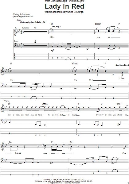 Lady In Red - Bass Tab, New, Main