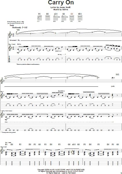 Carry On - Guitar TAB, New, Main