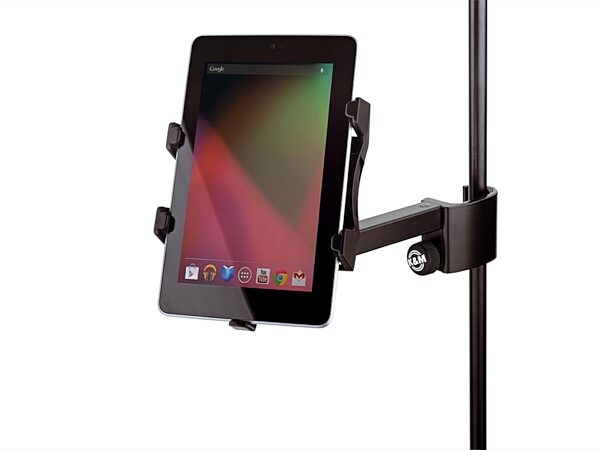 K&M 19740 Universal Tablet PC Clamp-On Holder, In Use