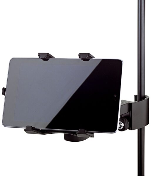 K&M 19740 Universal Tablet PC Clamp-On Holder, In Use Sideways
