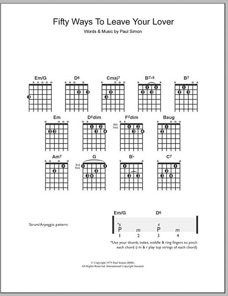 Fifty Ways To Leave Your Lover - Easy Guitar, New, Main