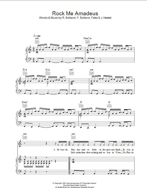 Rock Me Amadeus - Piano/Vocal/Guitar, New, Main