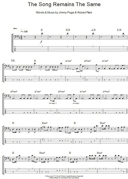 The Song Remains The Same - Bass Tab, New, Main