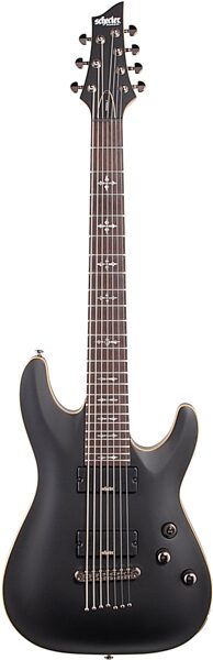 Schecter Demon 7 Electric Guitar, 7-String, Black Satin, with Korg ODS Kit, Background White