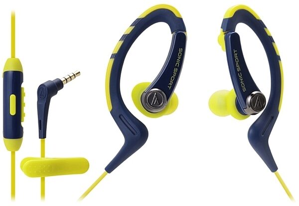 Audio-Technica ATH-SPORT1iS SonicSport In-Ear Headphones, Navy-Yellow