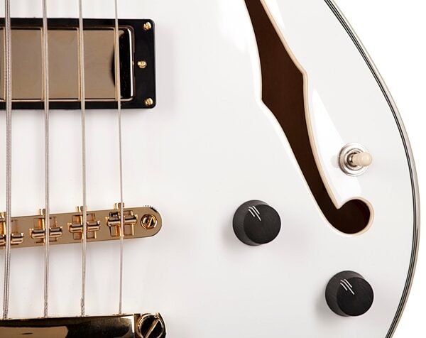D'Angelico EXBASS Semi-Hollowbody Electric Bass, White - Controls