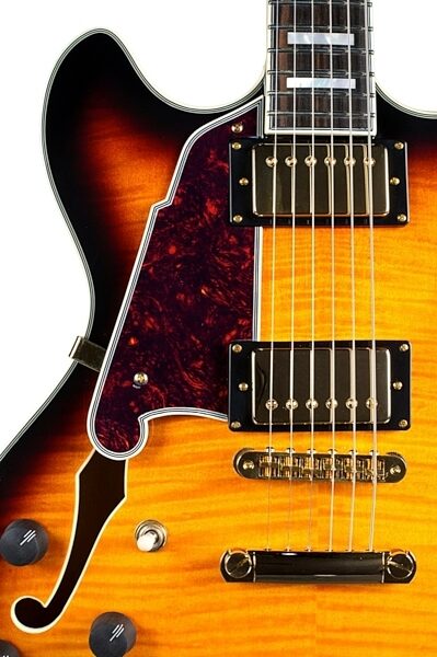 D'Angelico EX-DC Semi-Hollowbody Electric Guitar, Left-Handed, Vintage Sunburst - Top
