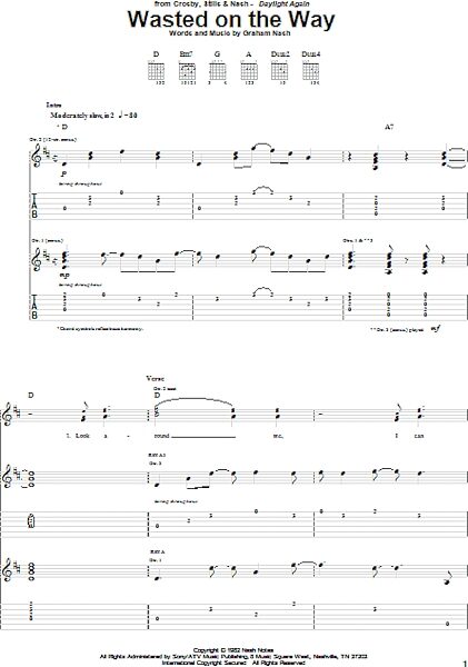 Wasted On The Way - Guitar TAB, New, Main