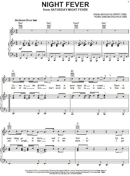 Night Fever - Piano/Vocal/Guitar, New, Main