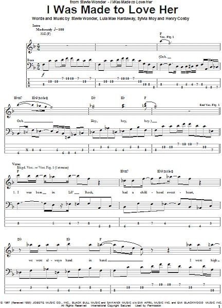 I Was Made To Love Her - Bass Tab, New, Main