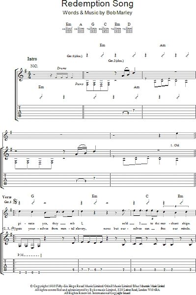 Redemption Song - Guitar TAB, New, Main
