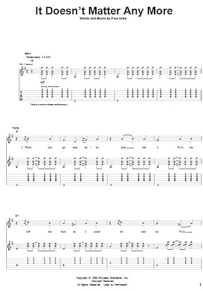 It Doesn't Matter Any More - Guitar TAB, New, Main