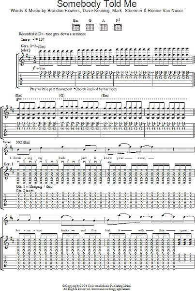 Somebody Told Me - Guitar TAB, New, Main