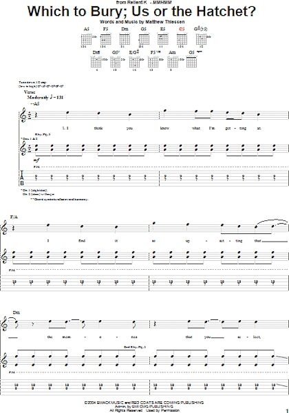 Which To Bury; Us Or The Hatchet? - Guitar TAB, New, Main