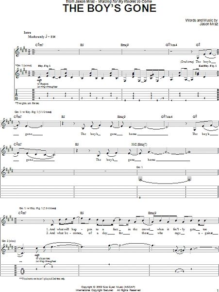 The Boy's Gone - Guitar TAB, New, Main