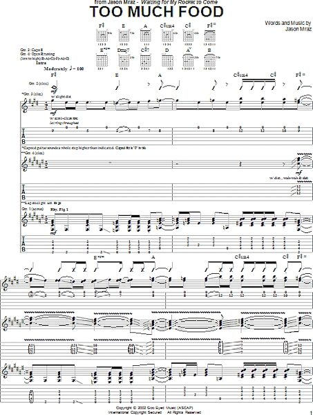 Too Much Food - Guitar TAB, New, Main