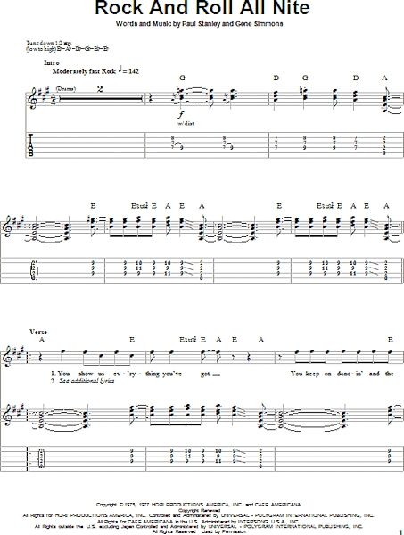 Rock And Roll All Nite - Guitar Tab Play-Along, New, Main