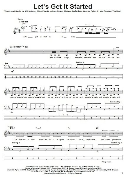 Let's Get It Started - Bass Tab, New, Main
