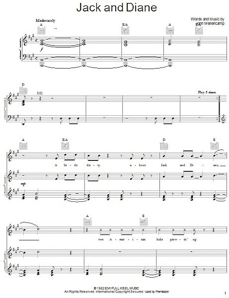 Jack And Diane - Piano/Vocal/Guitar, New, Main