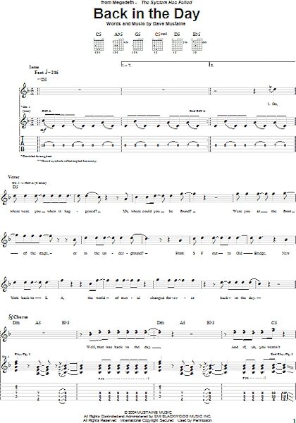 Back In The Day - Guitar TAB, New, Main