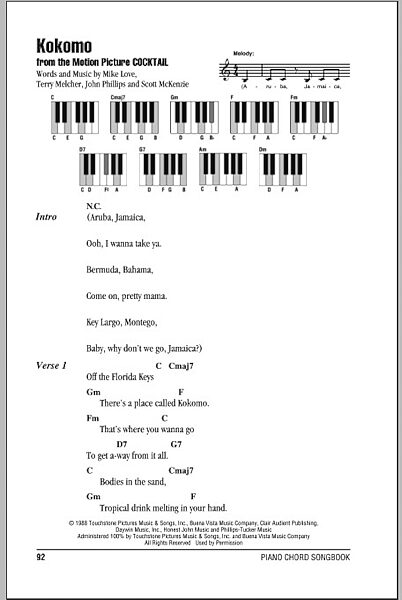 Kokomo - Piano Chords/Lyrics, New, Main