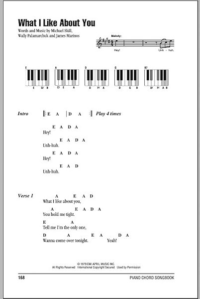 What I Like About You - Piano Chords/Lyrics, New, Main