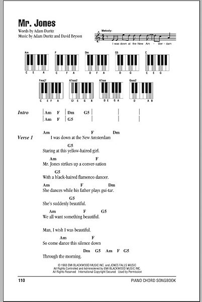 Mr. Jones - Piano Chords/Lyrics, New, Main