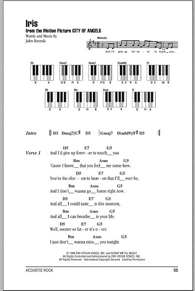 Iris - Piano Chords/Lyrics, New, Main