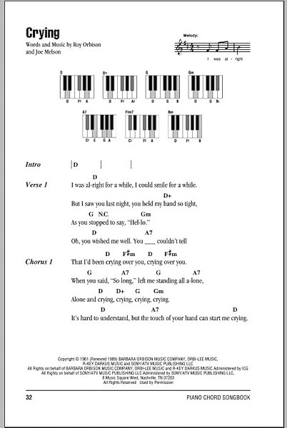 Crying - Piano Chords/Lyrics, New, Main