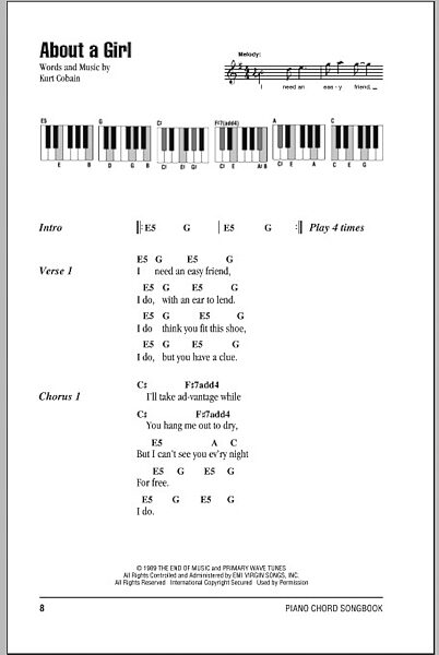 About A Girl - Piano Chords/Lyrics, New, Main