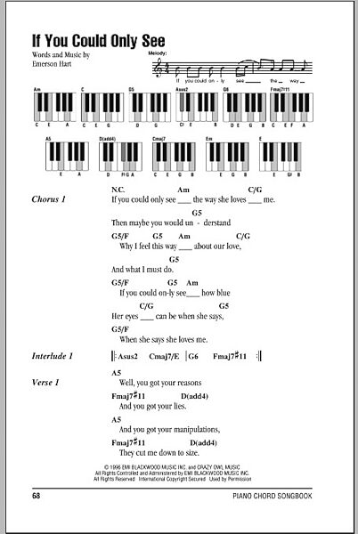 If You Could Only See - Piano Chords/Lyrics, New, Main