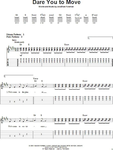 Dare You To Move - Easy Guitar with TAB, New, Main