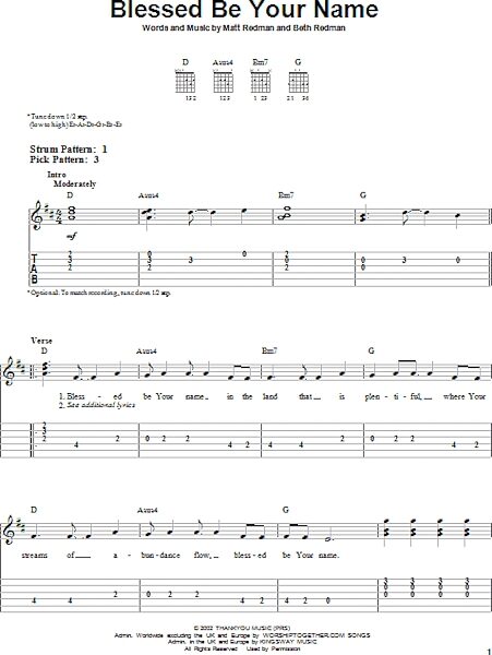 Blessed Be Your Name - Easy Guitar with TAB, New, Main