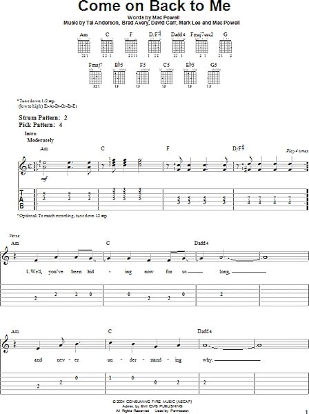 Come On Back To Me - Easy Guitar with TAB, New, Main