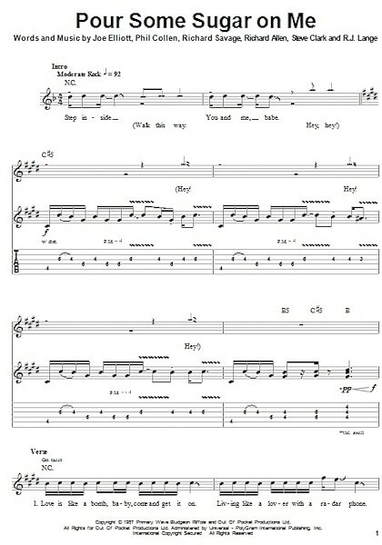 Pour Some Sugar On Me - Guitar Tab Play-Along, New, Main