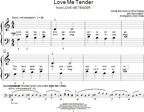 Love Me Tender - Elementary Piano, New, Main